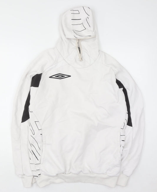 Umbro Men's White Pullover Hoodie M Sports Graphic Print Cotton Blend