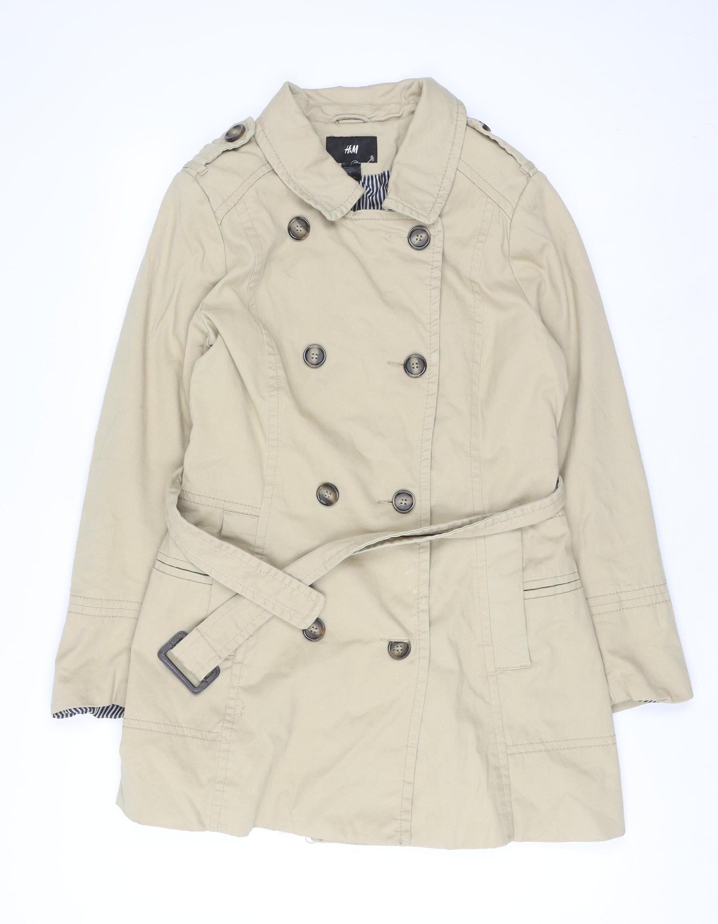 H&M Women’s Beige Trench Coat Size 16 Belted Cotton Twill Classic