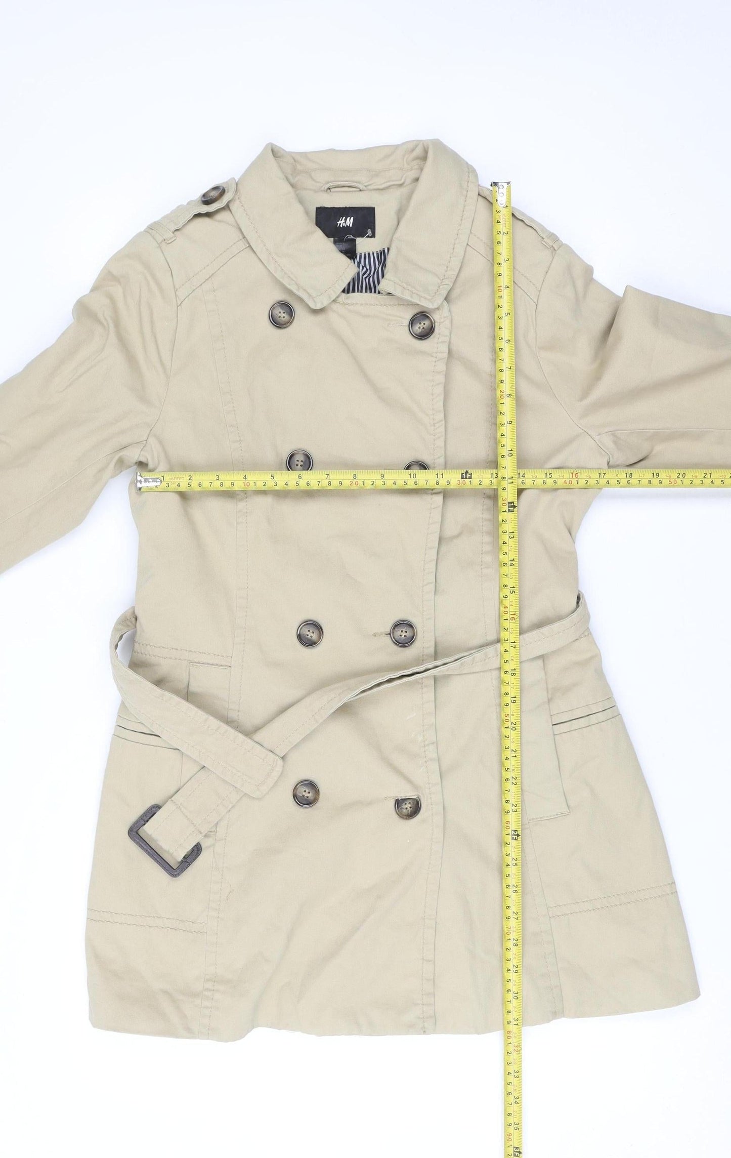 H&M Women’s Beige Trench Coat Size 16 Belted Cotton Twill Classic