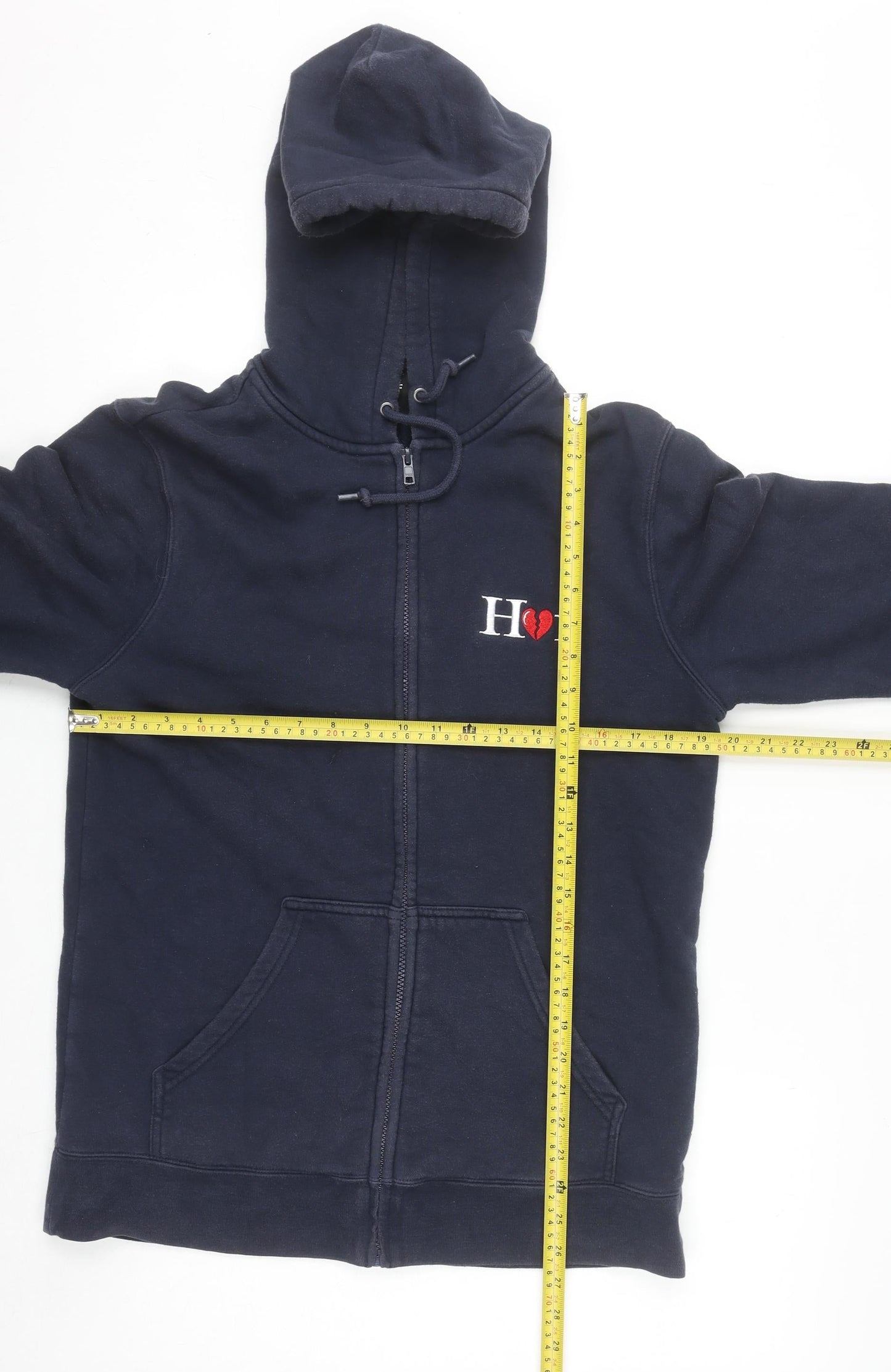 HUF Men’s Blue Full Zip Hoodie M Embroidered Logo Fleece