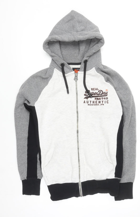 Superdry Men's Grey Full Zip Hoodie Size S Regular Fit Classic Style
