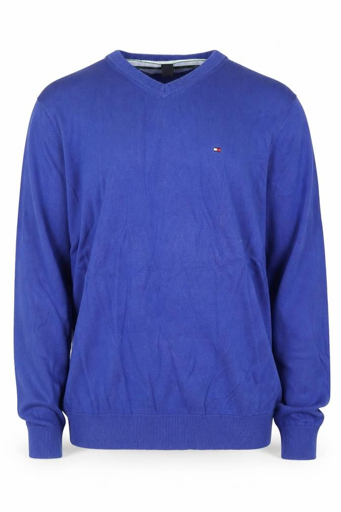 Tommy Hilfiger Men's Blue Cotton V-Neck Golf Jumper M