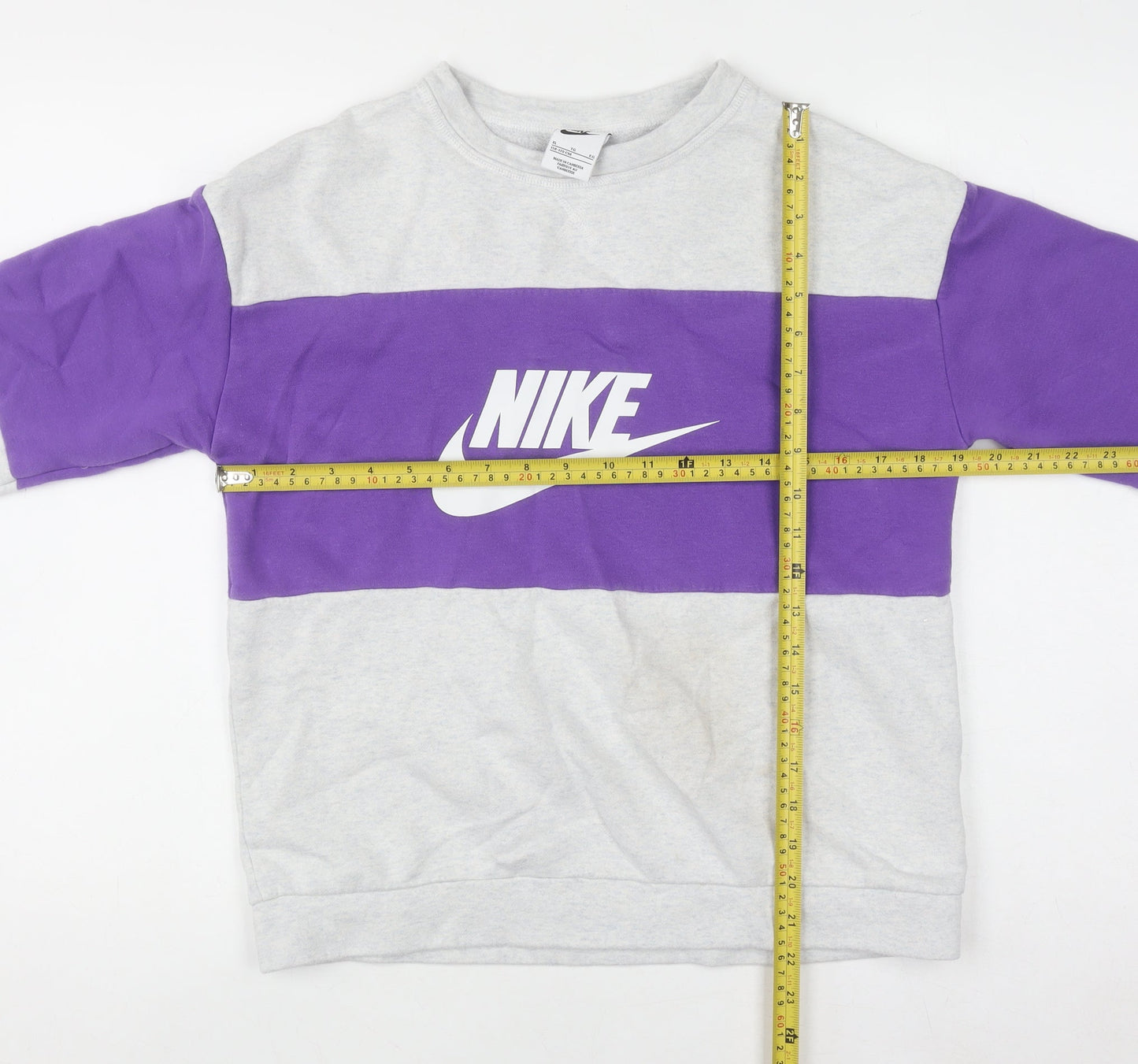 Nike Girls Purple & Grey XL Pullover Sweatshirt Logo Colourblock Jumper