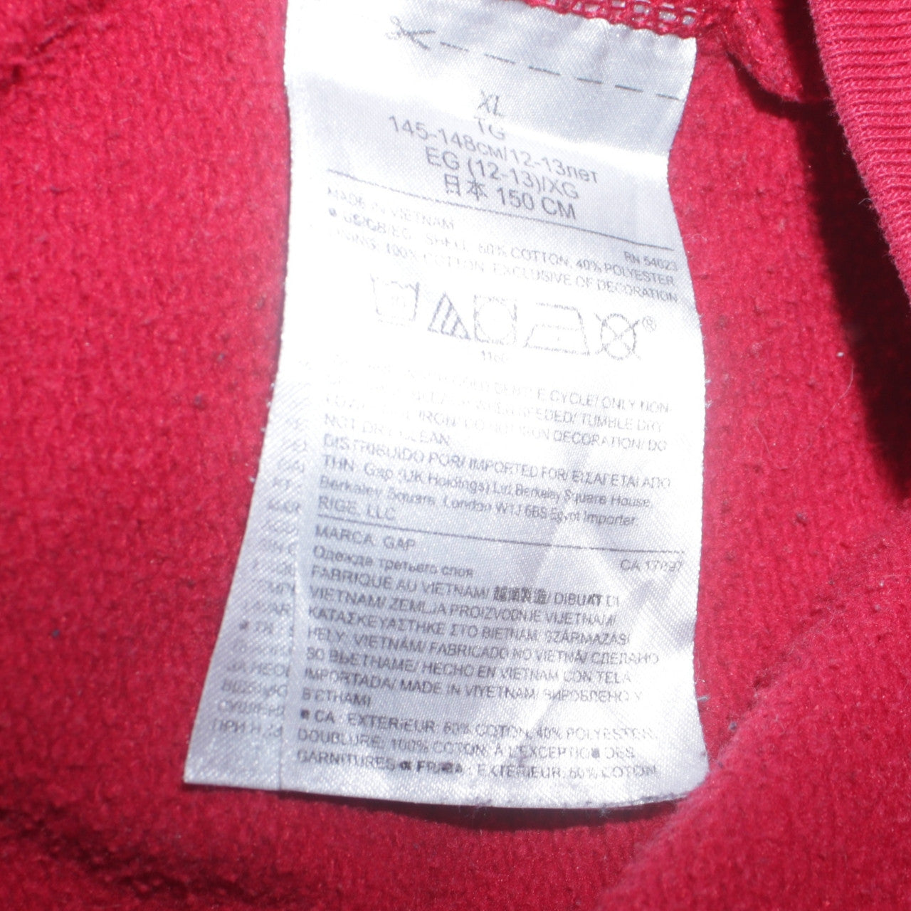 GAP Kids Teens Red Full Zip Logo Hoodie Size 14 Plus Cotton Blend