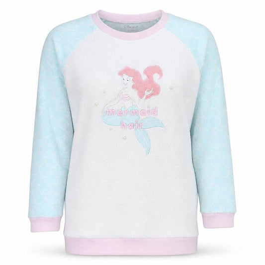 Disney Women’s XL Fleece Pyjama Top Ariel Mermaid Hair White Blue