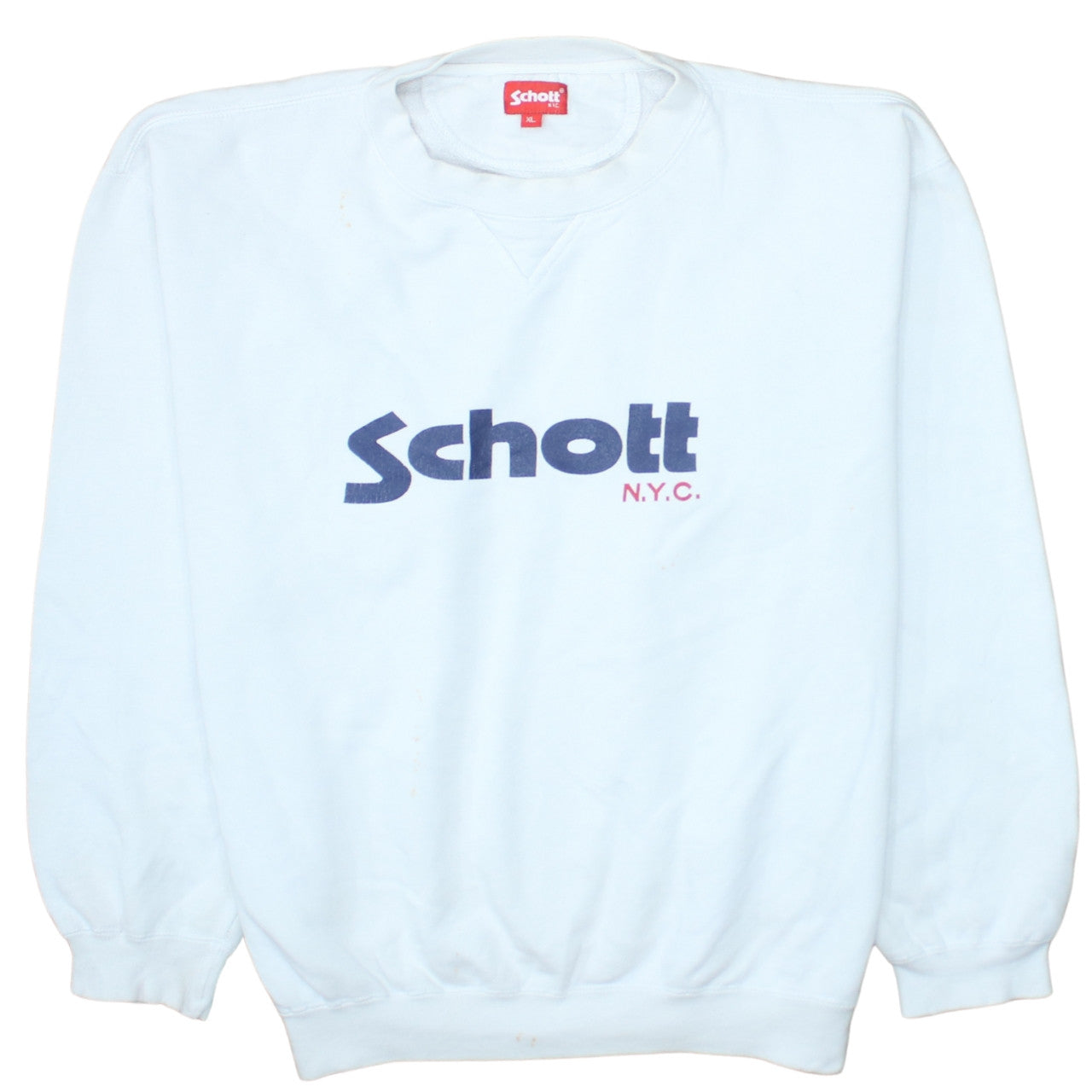 Schott NYC Men's White XL Crew Neck Logo Sweatshirt