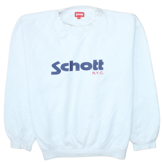 Schott NYC Men's White XL Crew Neck Logo Sweatshirt