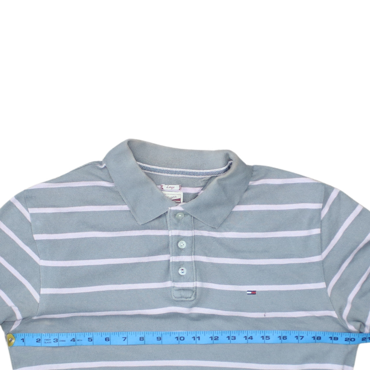 Tommy Hilfiger Denim Men's Grey Striped Cotton Polo Shirt Size L