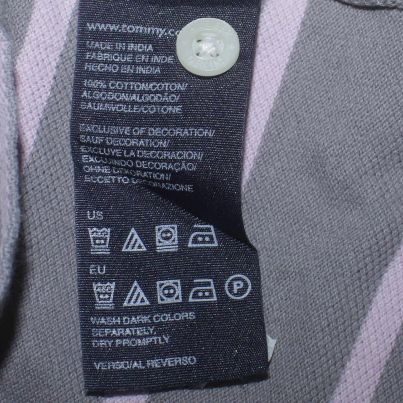 Tommy Hilfiger Denim Men's Grey Striped Cotton Polo Shirt Size L