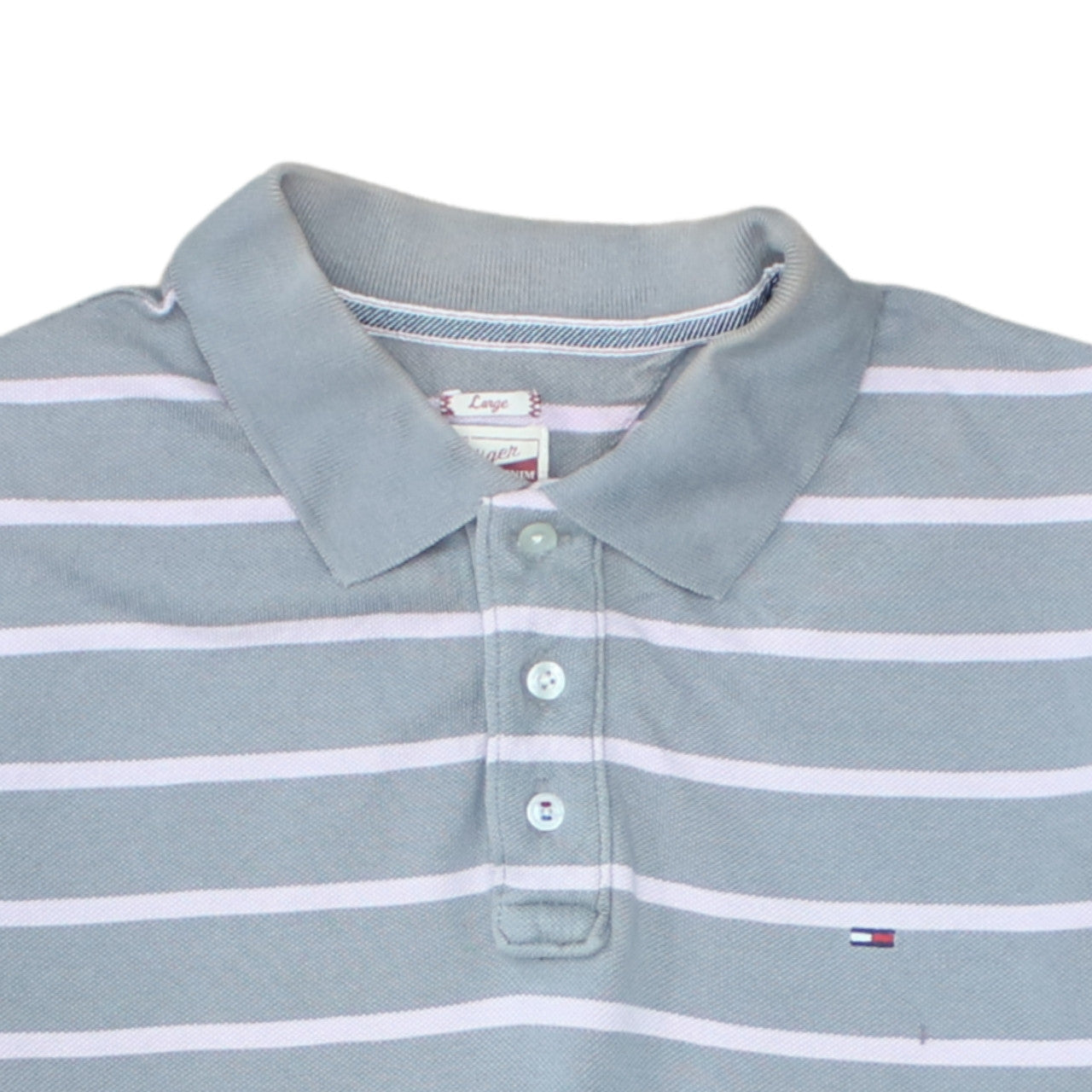 Tommy Hilfiger Denim Men's Grey Striped Cotton Polo Shirt Size L