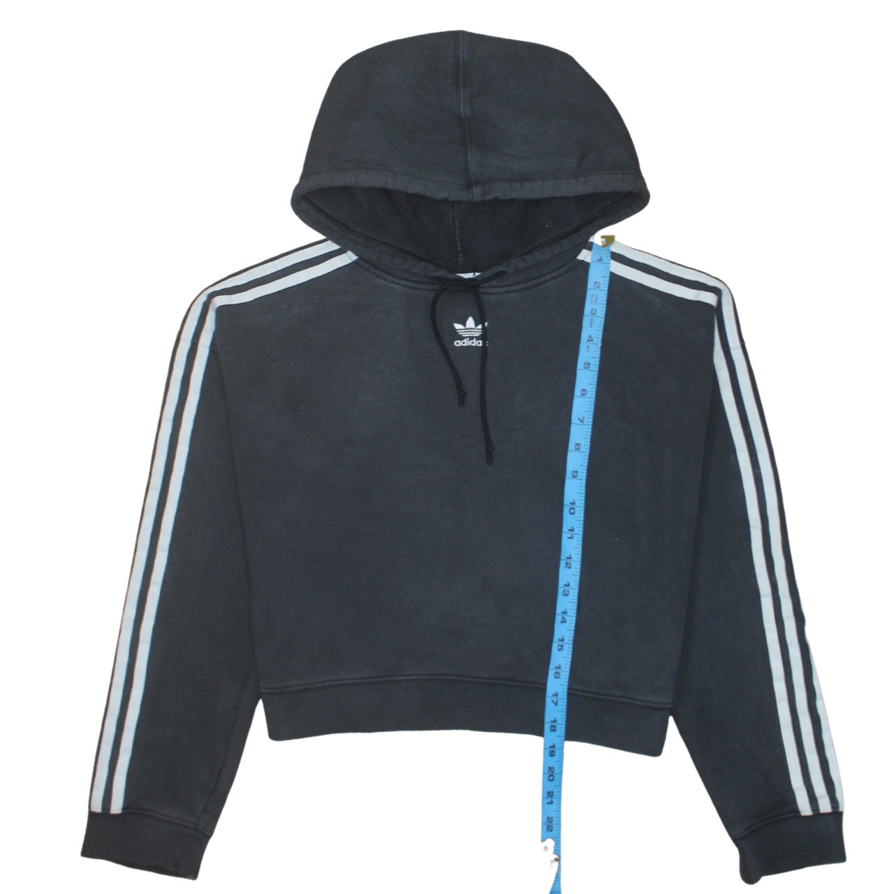 Adidas Women Black Hooded Pullover Hoodie Size 10 Drawstring 3 Stripe