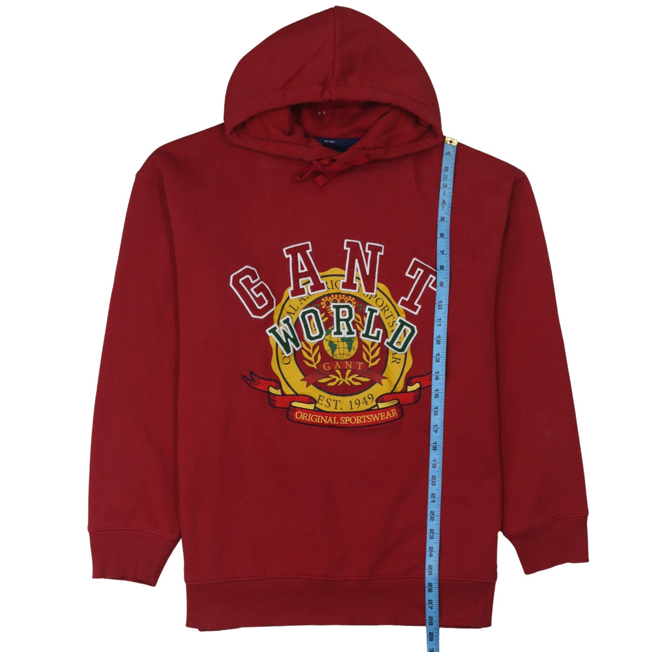 GANT Men's Red XL Relaxed Fit Pullover Hoodie with Embroidered Logo