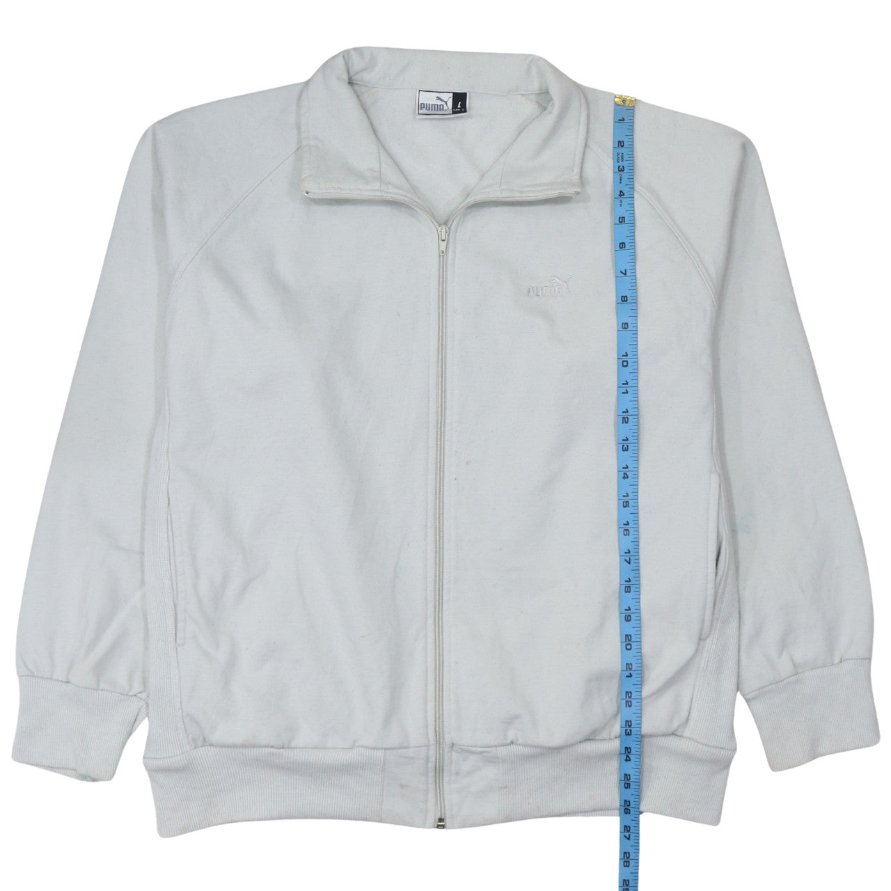 Puma Men's White Full Zip Sweatshirt L High Neck Logo Jacket