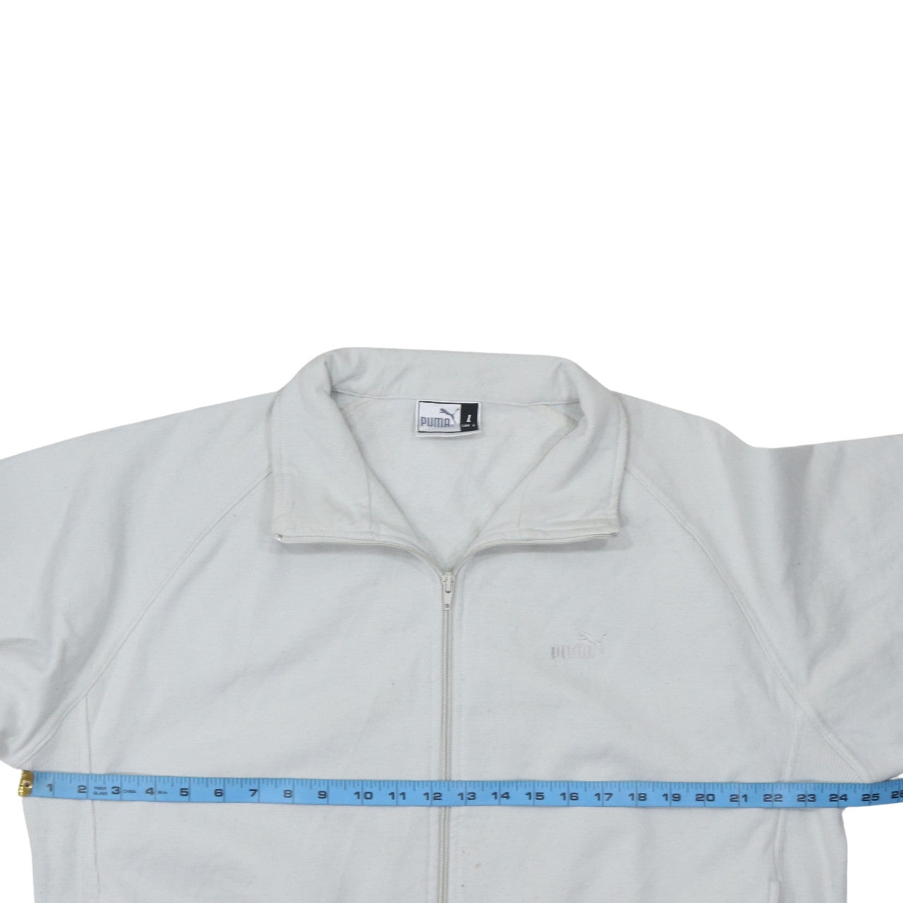 Puma Men's White Full Zip Sweatshirt L High Neck Logo Jacket
