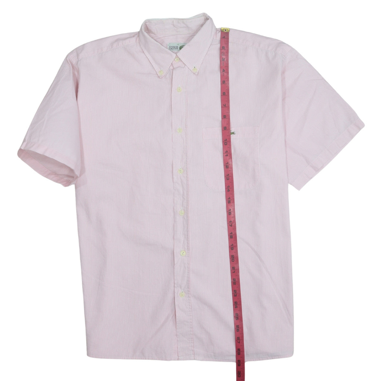 Lacoste Men's Pink Striped Short Sleeve Button-Up Shirt Size L