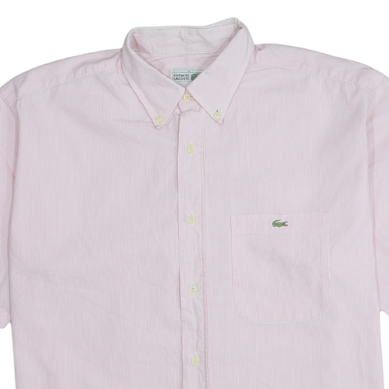 Lacoste Men's Pink Striped Short Sleeve Button-Up Shirt Size L