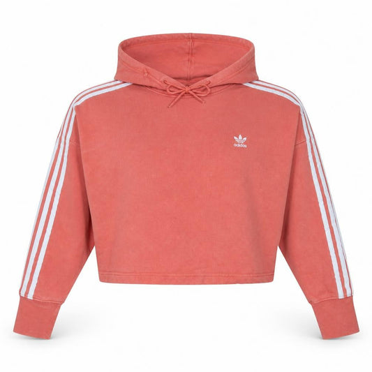 Adidas Women’s Coral 3-Stripes Crop Hoodie Size 8 Cotton Pullover