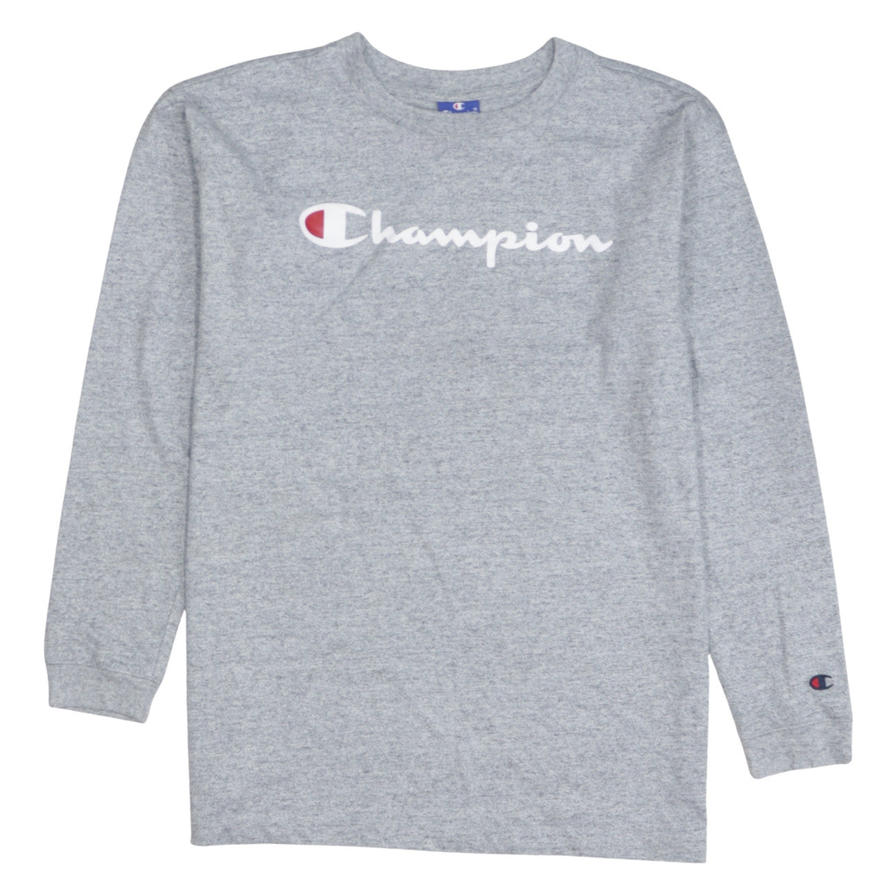 Champion Men's Grey Long Sleeve Crew Neck Logo T-Shirt Size S