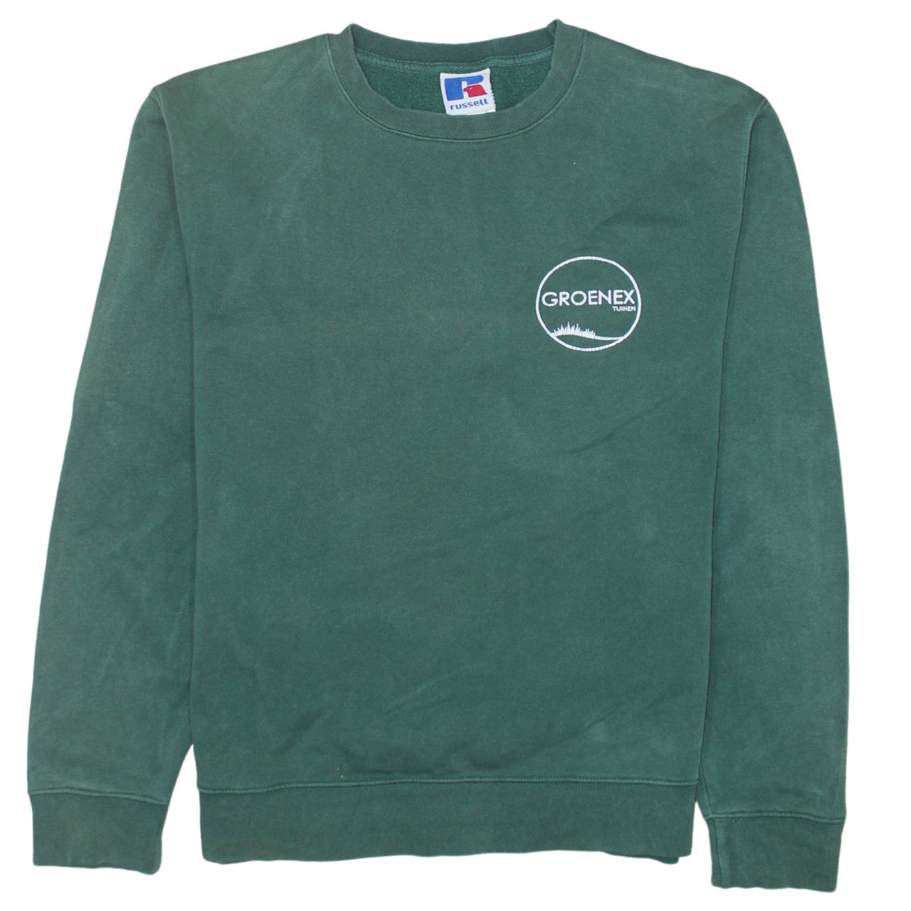 Russell Men’s Green Crew Neck Pullover Sweatshirt L Embroidered Logo