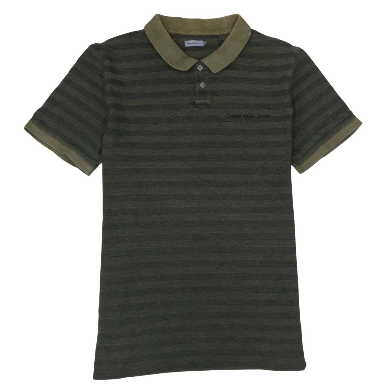 Calvin Klein Jeans Men’s Green Striped Polo Shirt Size M Cotton