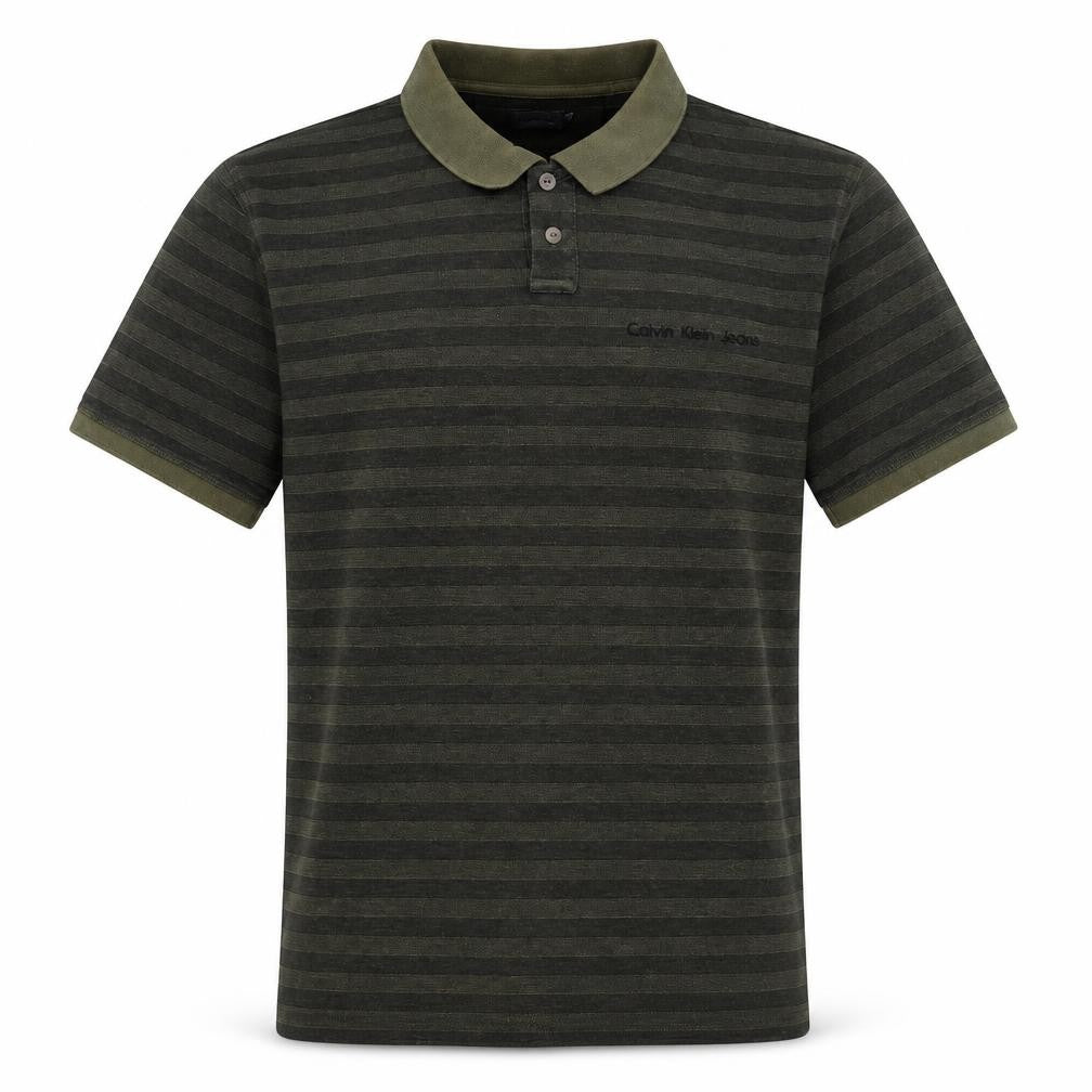 Calvin Klein Jeans Men’s Green Striped Polo Shirt Size M Cotton