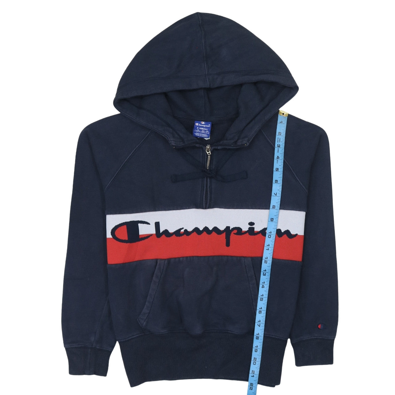 Champion Mens Navy XS 1/2 Zip Hoodie Pullover Logo Cotton