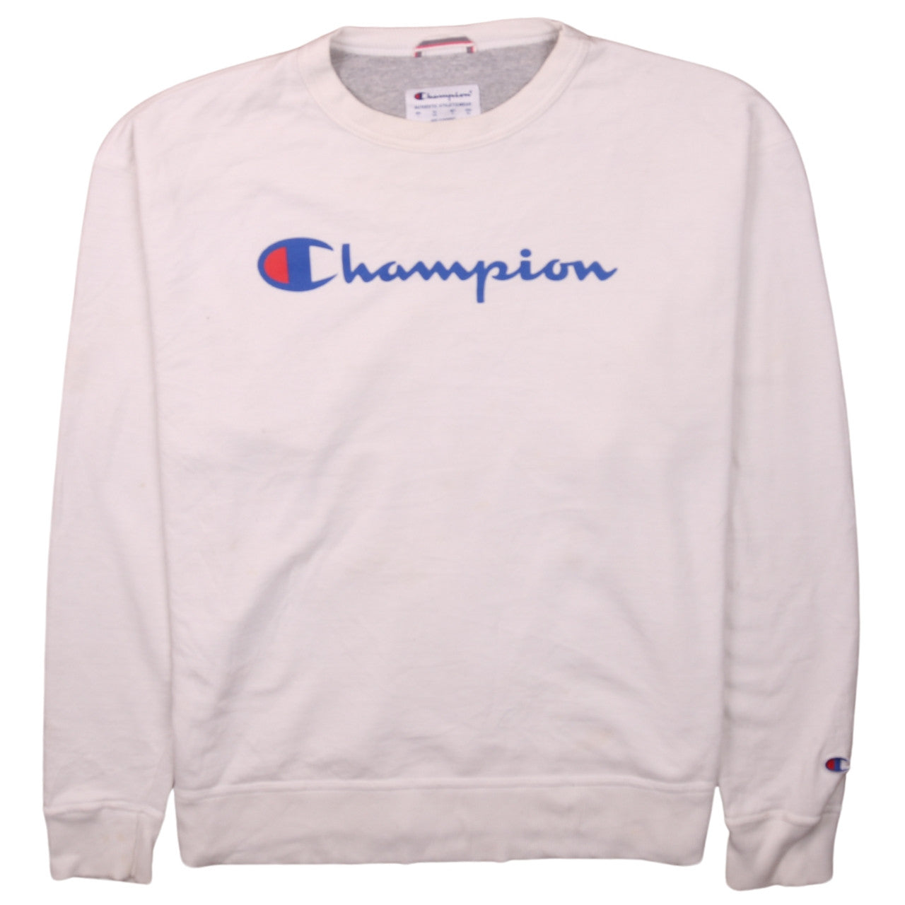 Champion Men's White Logo Crew Neck Pullover Sweatshirt L