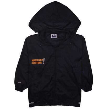 Additional front view of Sirocco boys’ black hooded windbreaker jacket 15-16 years reflective zip