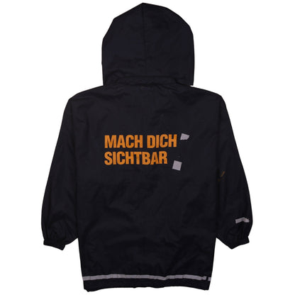 Back view of Sirocco boys’ black hooded windbreaker jacket 15-16 years reflective zip