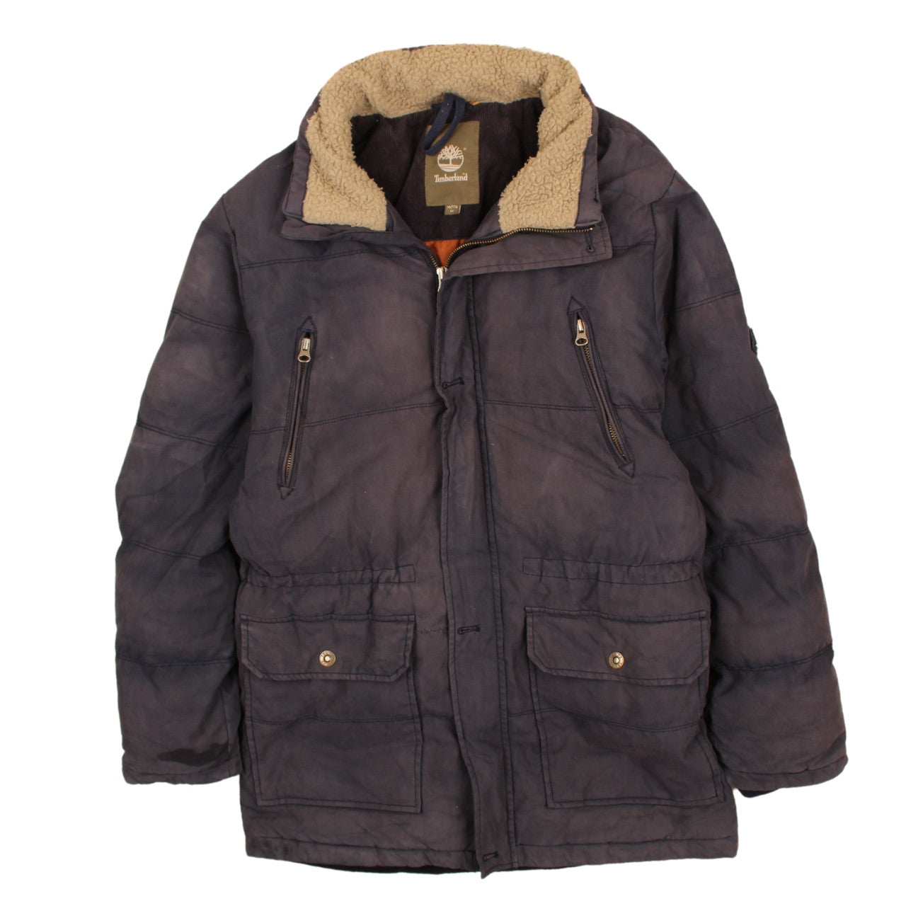 Timberland Boys Blue 16 Years Winter Puffer Jacket with Faux Fur Lining