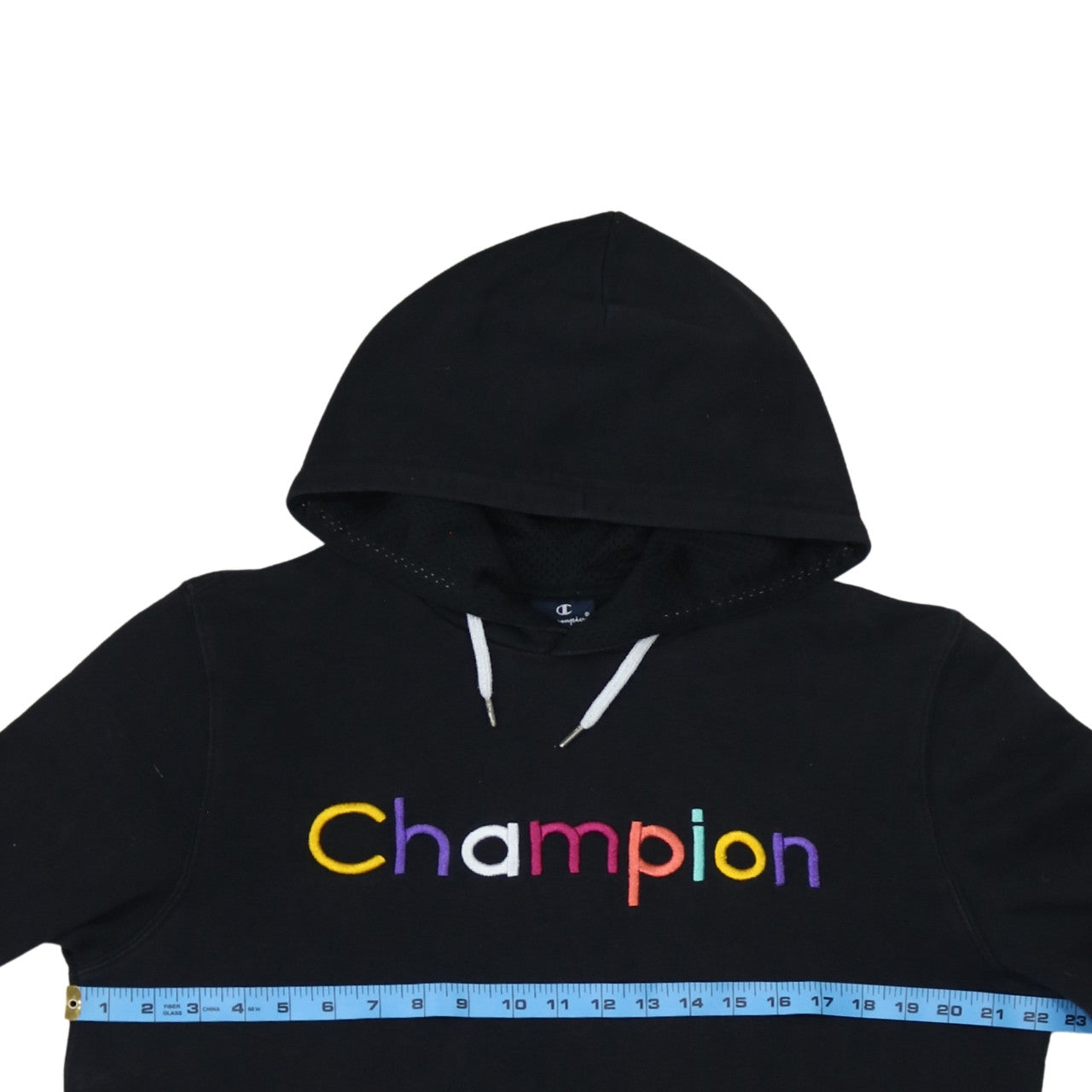 Champion Women Black Hoodie L Pullover Embroidered Logo Cotton Blend