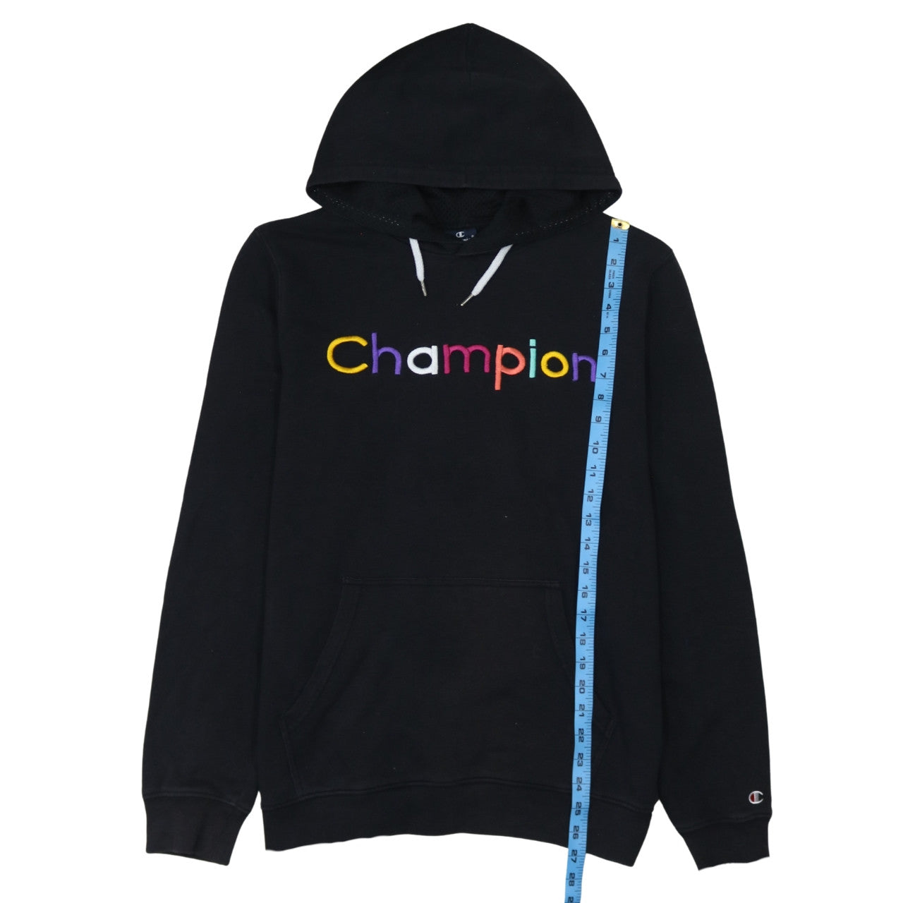 Champion Women Black Hoodie L Pullover Embroidered Logo Cotton Blend