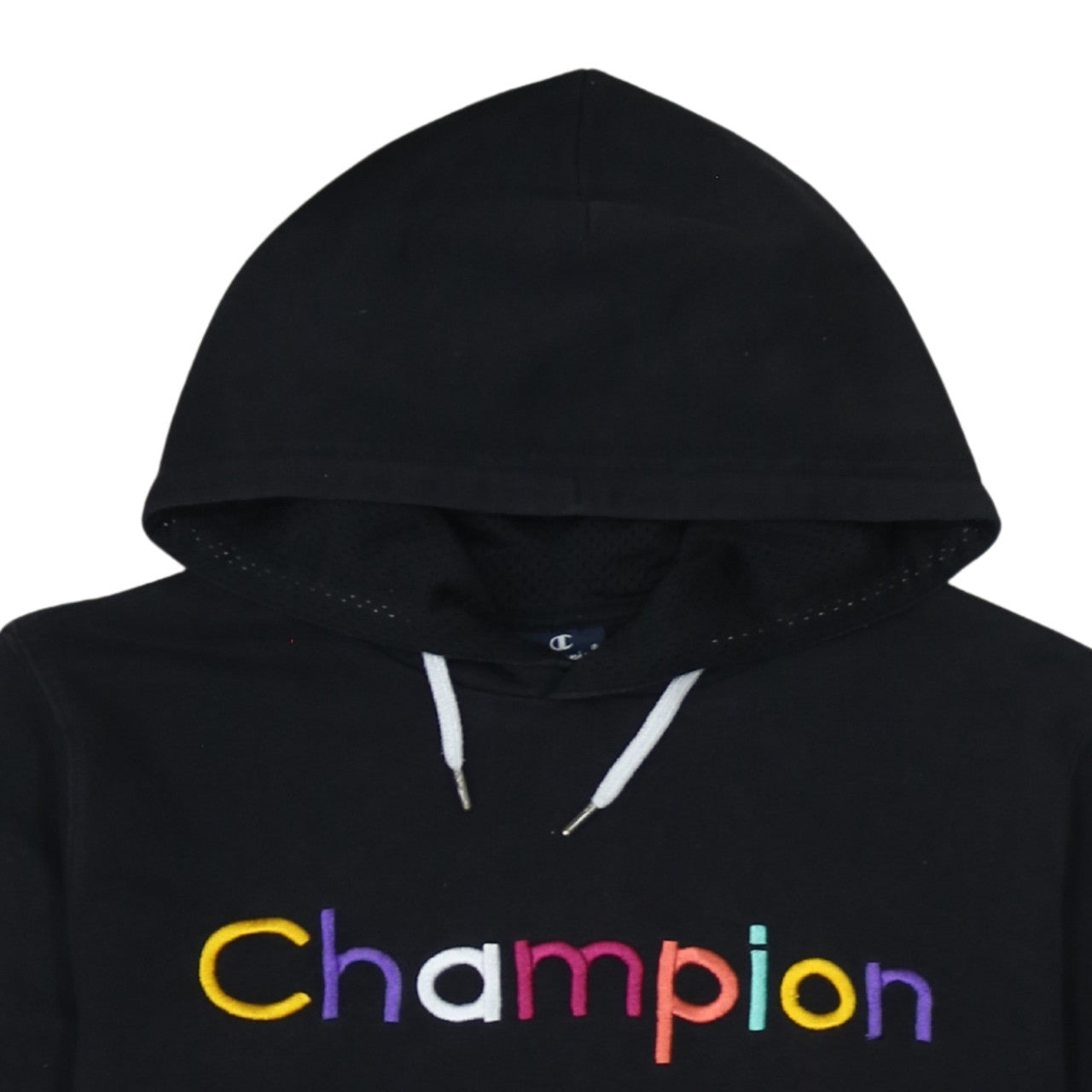 Champion Women Black Hoodie L Pullover Embroidered Logo Cotton Blend