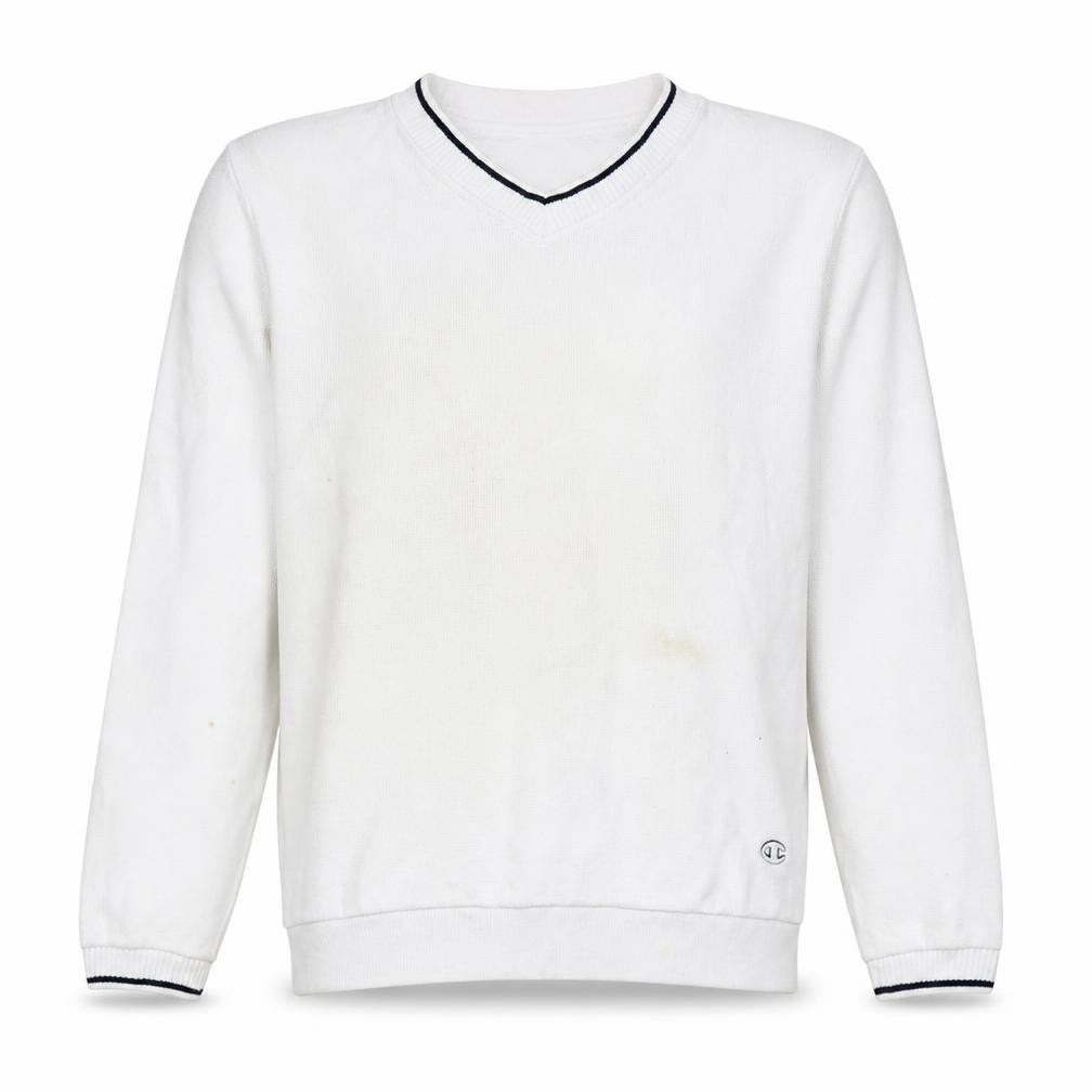 Champion Men's White V-Neck Pullover Jumper L Classic Knit