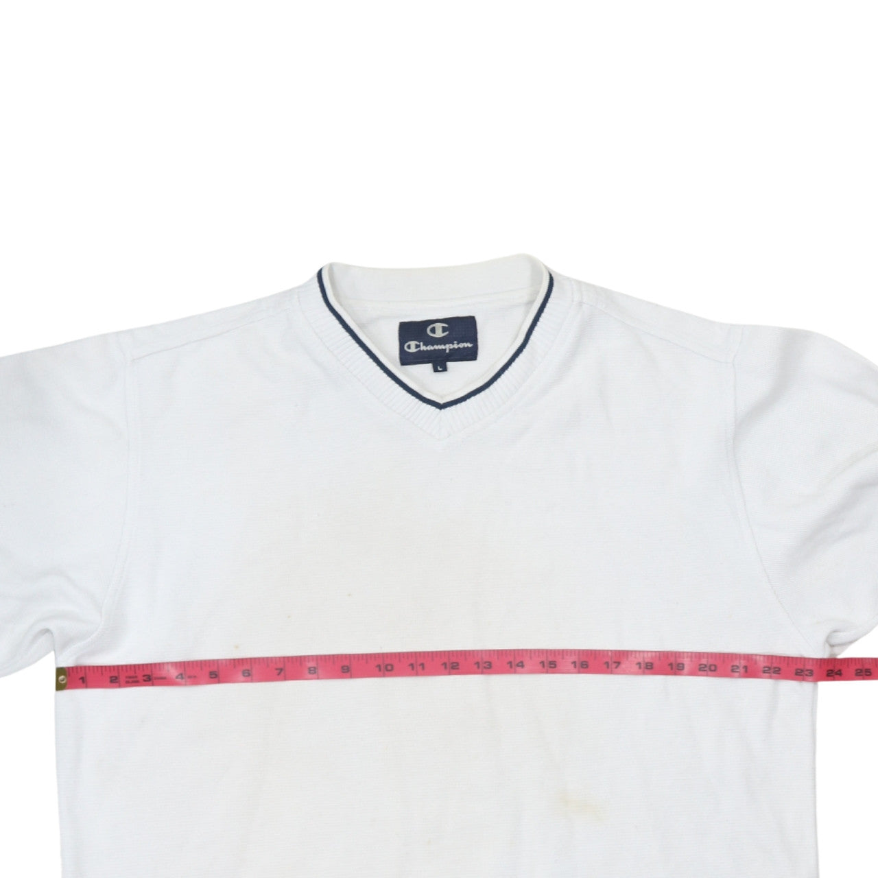 Champion Men's White V-Neck Pullover Jumper L Classic Knit
