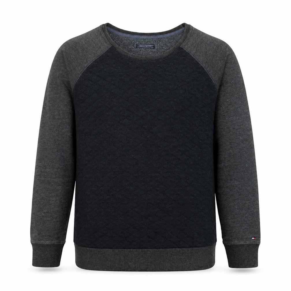 Tommy Hilfiger Men's Grey Quilted Pullover Sweatshirt L Crew Neck Classic