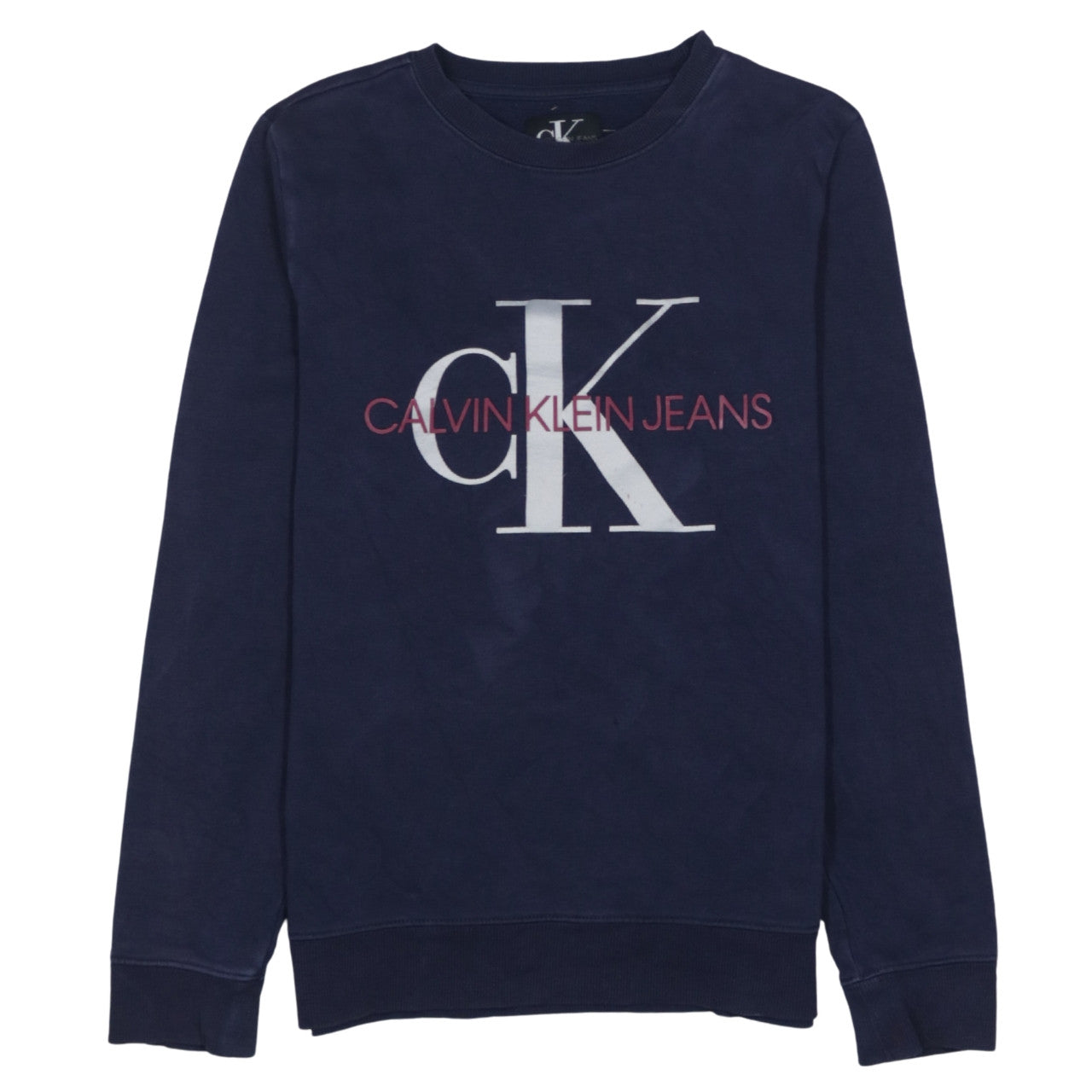 Calvin Klein Jeans Boys Navy Blue Logo Sweatshirt Size 14 Crew Neck