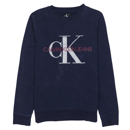 Calvin Klein Jeans Boys Navy Blue Logo Sweatshirt Size 14 Crew Neck