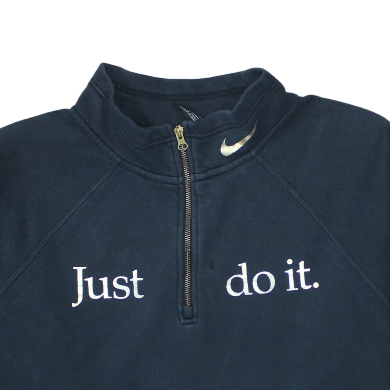 Nike Womens Navy 1/4 Zip Fleece Sweatshirt XL Just Do It Logo
