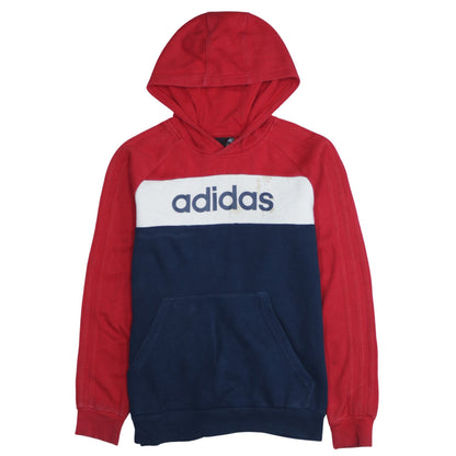 Additional front view of Adidas boys’ red navy colourblock pullover hoodie, size 14, years