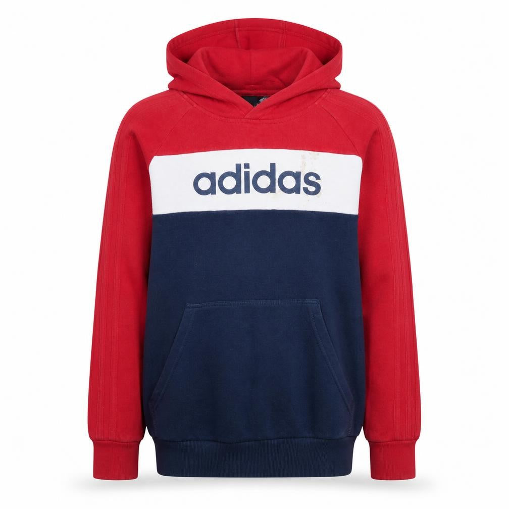 Adidas Boys Red Navy Colourblock Pullover Hoodie Size 14 Years