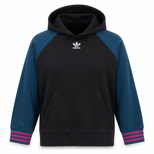 Adidas Womens Black & Blue Pullover Hoodie Size 16 Cotton Blend