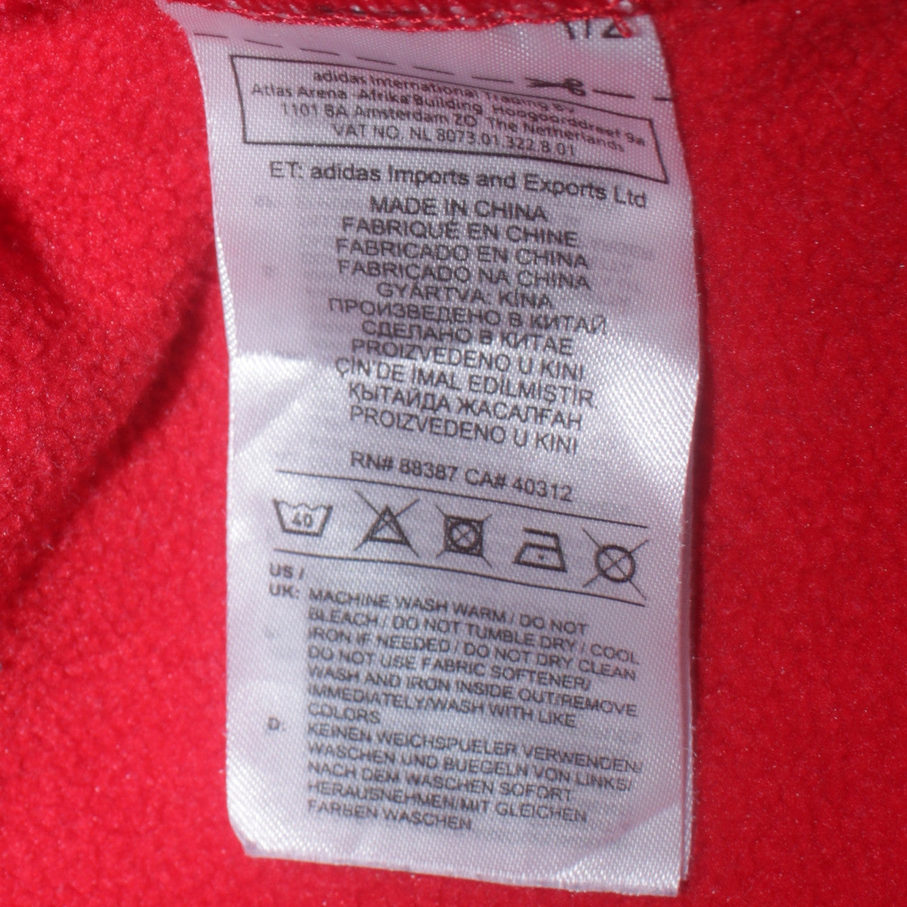 Adidas Men’s Red Munster Rugby Full Zip Fleece Sweatshirt L