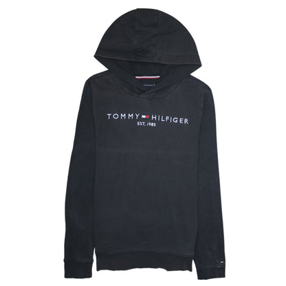 Additional front view of Tommy Hilfiger boys’ black pullover hoodie 164cm cotton blend logo design