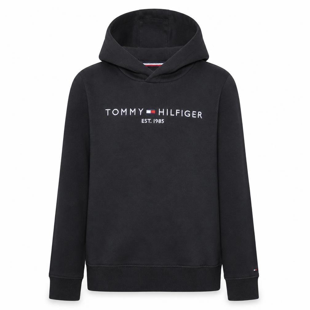 Tommy Hilfiger Boys Black Pullover Hoodie 164cm Cotton Blend Logo Design