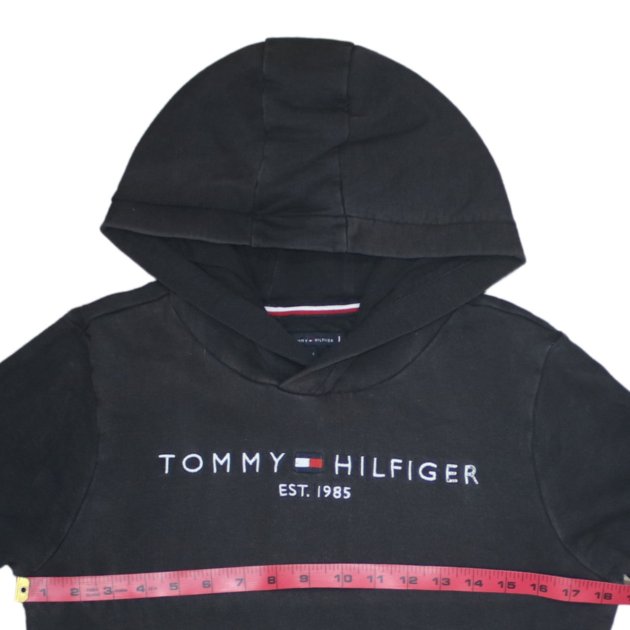 Tommy Hilfiger Boys Black Pullover Hoodie 164cm Cotton Blend Logo Design
