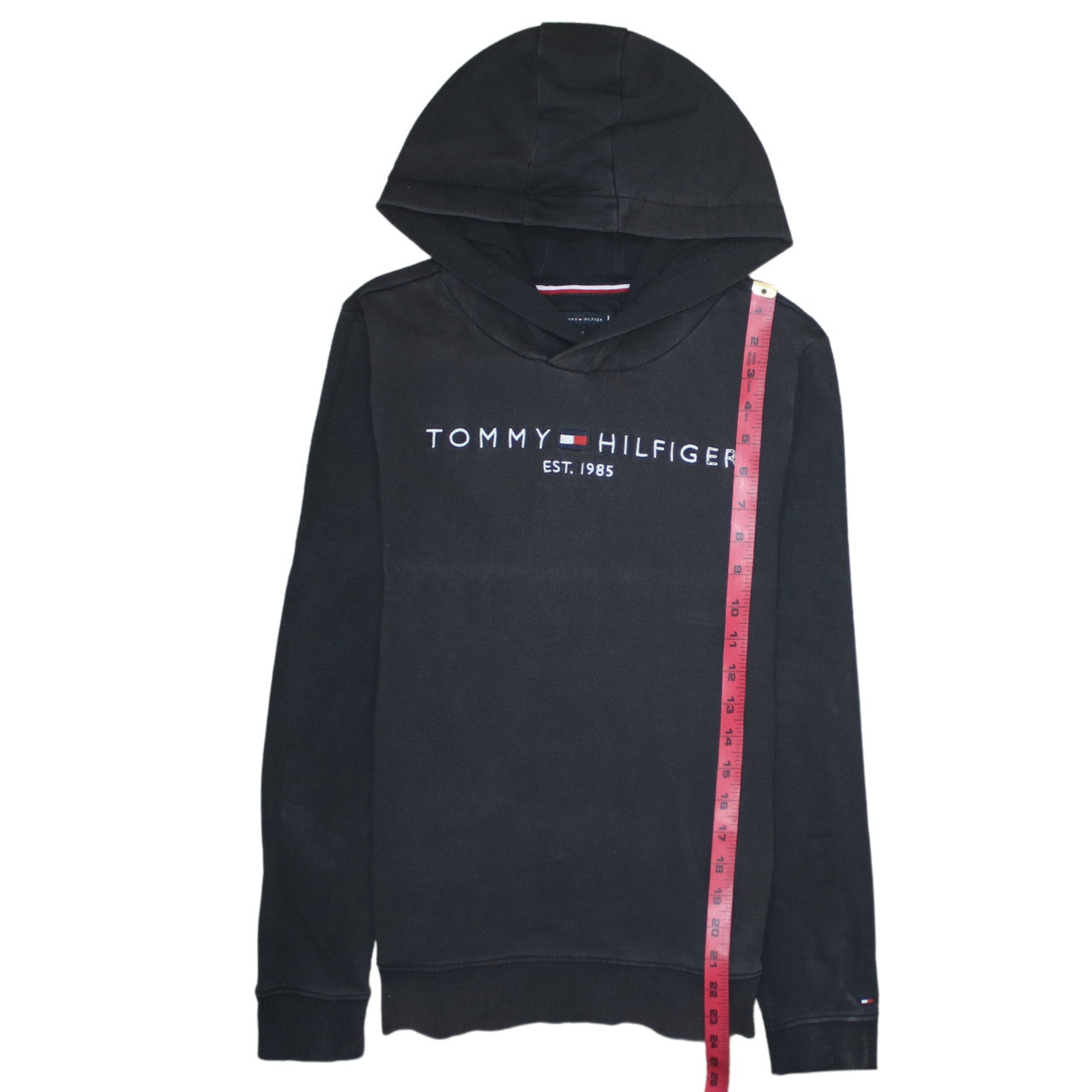 Tommy Hilfiger Boys Black Pullover Hoodie 164cm Cotton Blend Logo Design