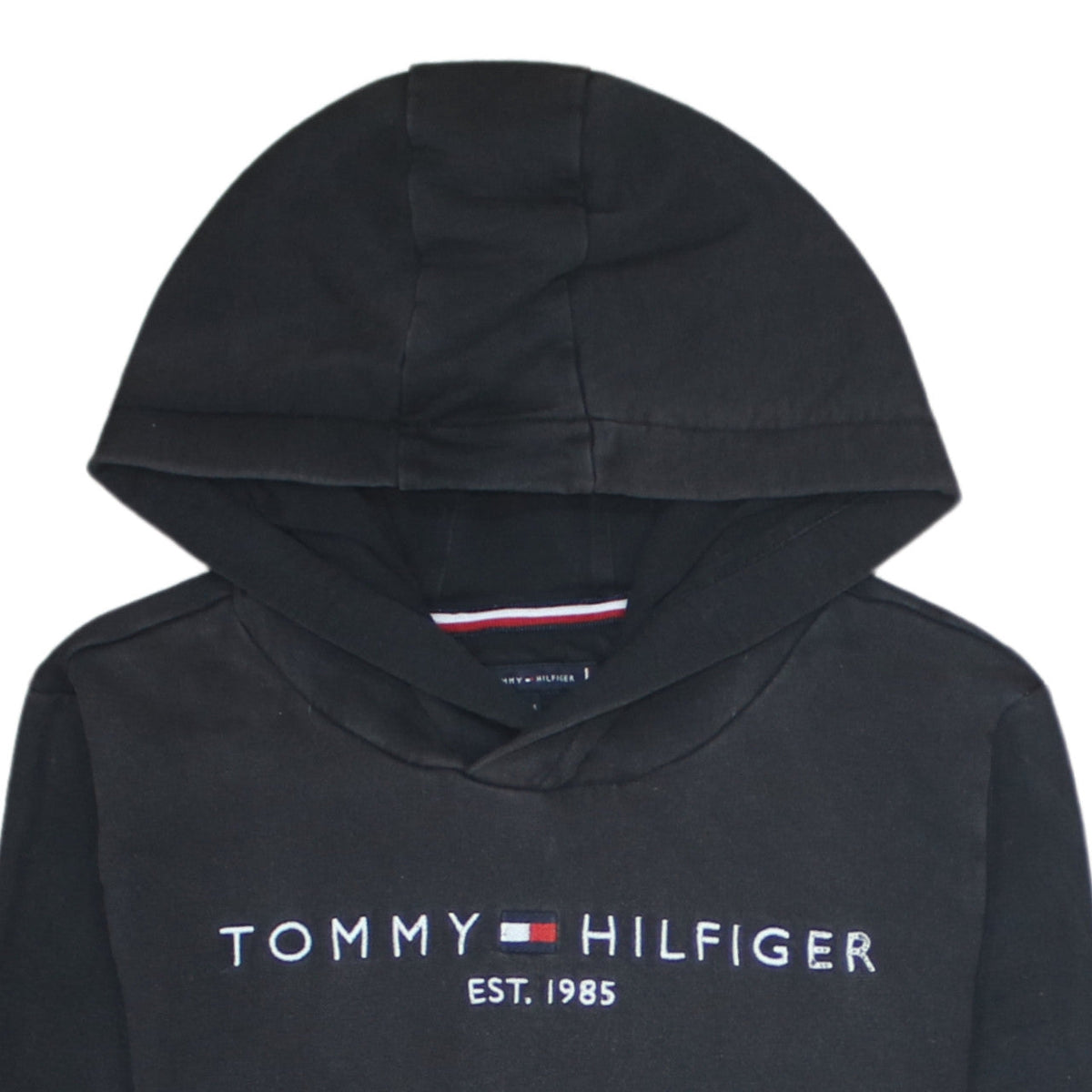 Tommy Hilfiger Boys Black Pullover Hoodie 164cm Cotton Blend Logo Design