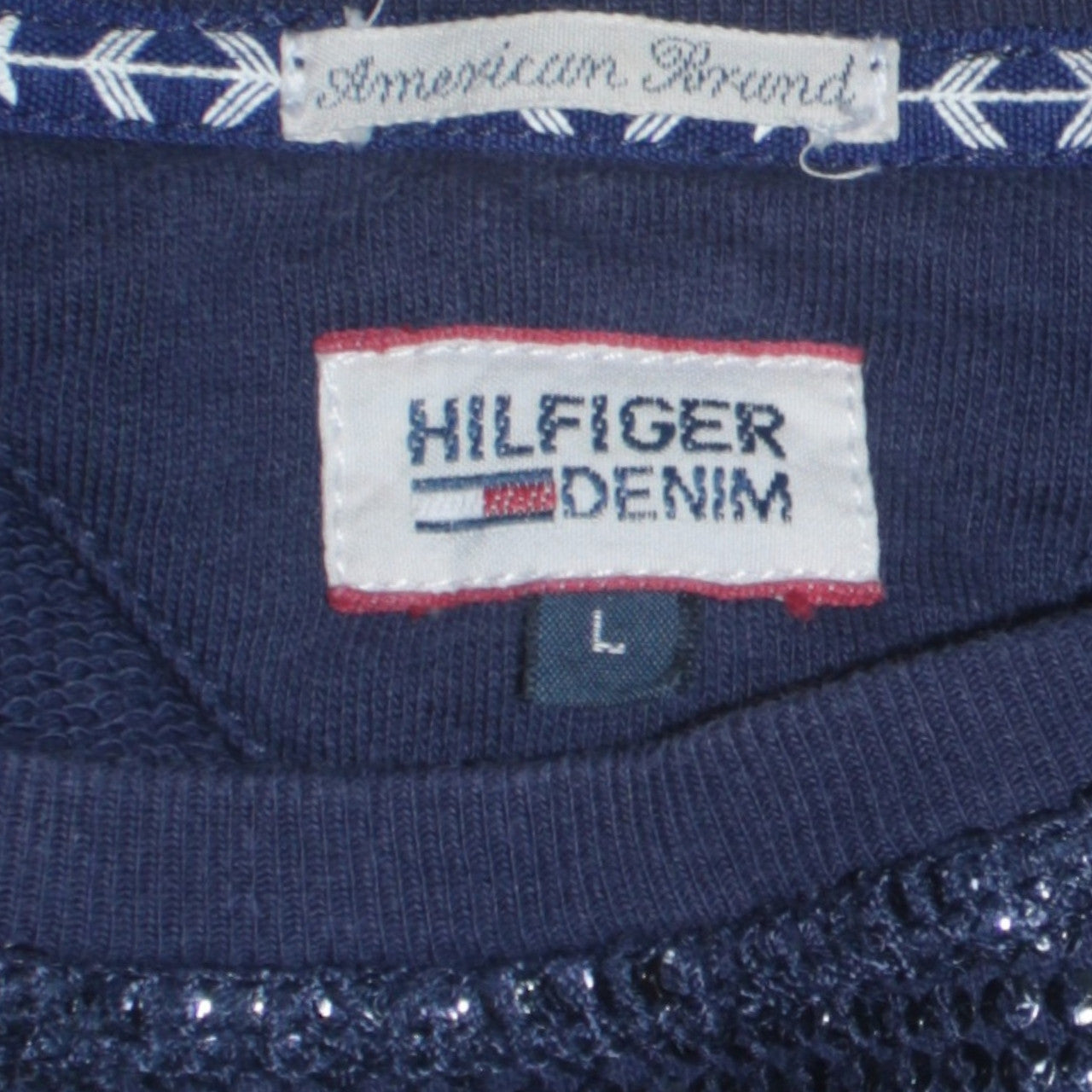 Hilfiger Denim Womens Navy Blue Sequin Pullover Sweatshirt Size L