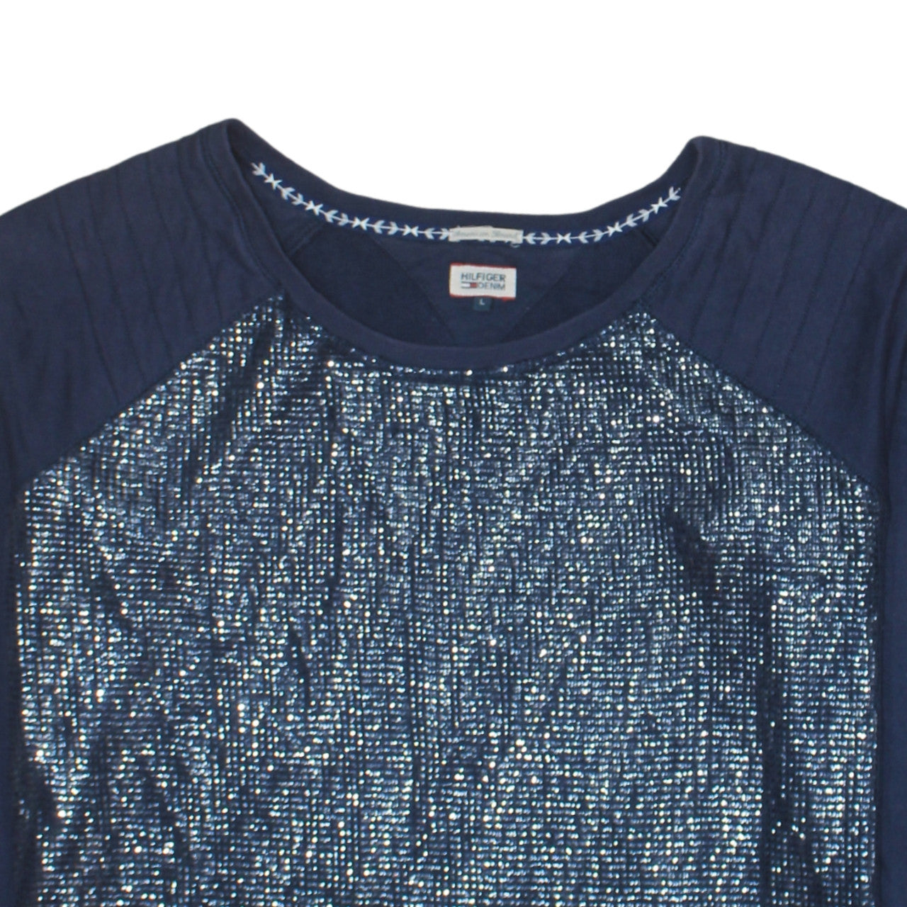 Hilfiger Denim Womens Navy Blue Sequin Pullover Sweatshirt Size L